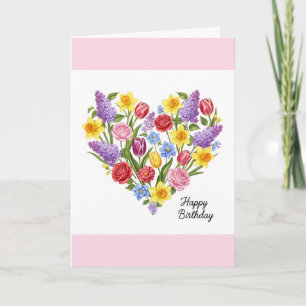 Carte Jolie Fleurs d'Anniversaire Plutôt Joyeuses Coeur 