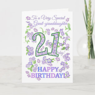Carte Jolie Floral 21e anniversaire Grande-petite-fille