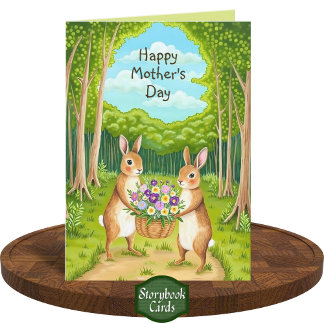 Carte Jolie Forêt Lapins Fleur sauvage Panier Mères Jour