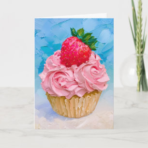Carte Jolie gâteau cupcake à la fraise glaçé rose