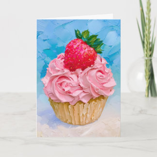 Carte Jolie gâteau cupcake à la fraise glaçé rose