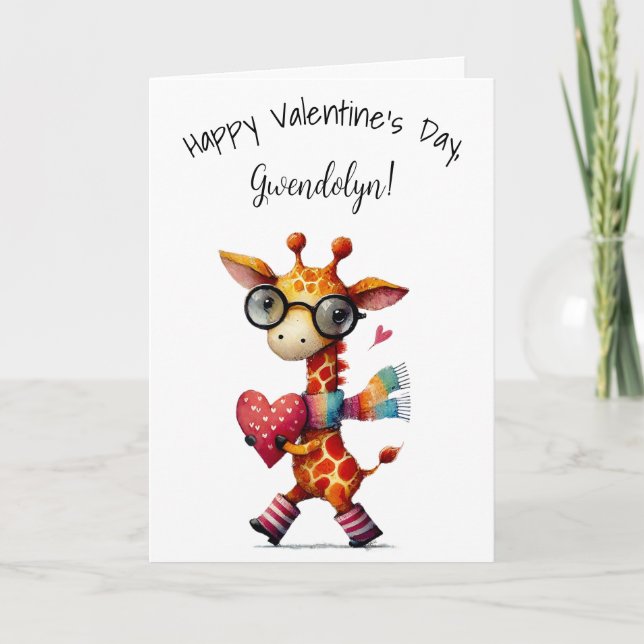 Carte Jolie girafe fantaisiste Joyuse Saint-Valentin (Devant)