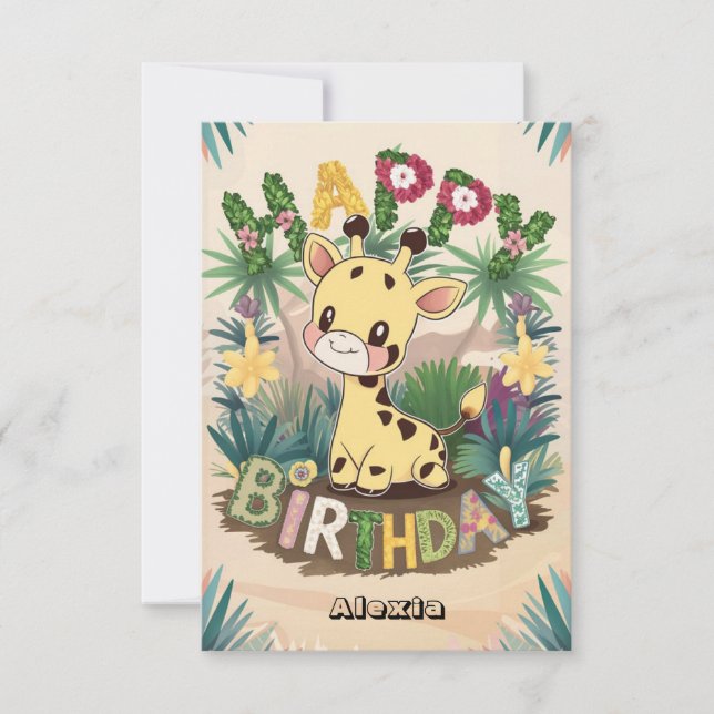 Carte Jolie Giraffe Enfants Anniversaire (Devant)