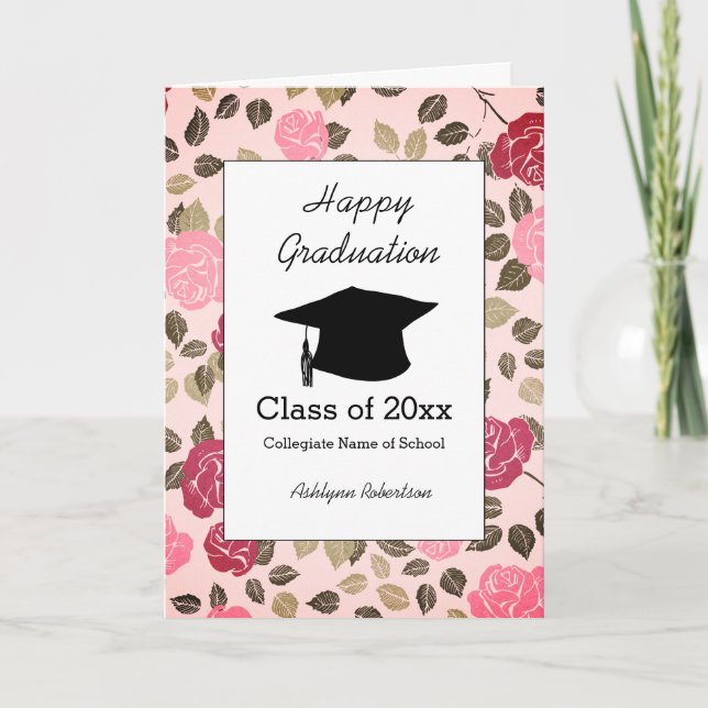 Carte Jolie graduation florale rose (Devant)