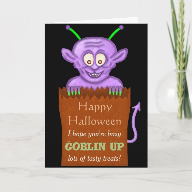 Carte Jolie Halloween Funny Purple Gobelin jeu de dessin (Devant)