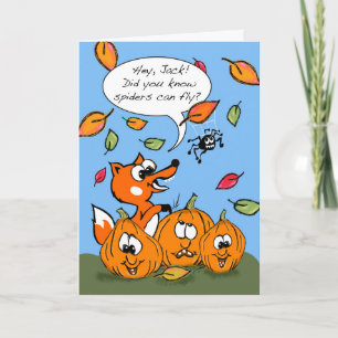 Carte Jolie Halloween pour les enfants avec Fox et araig
