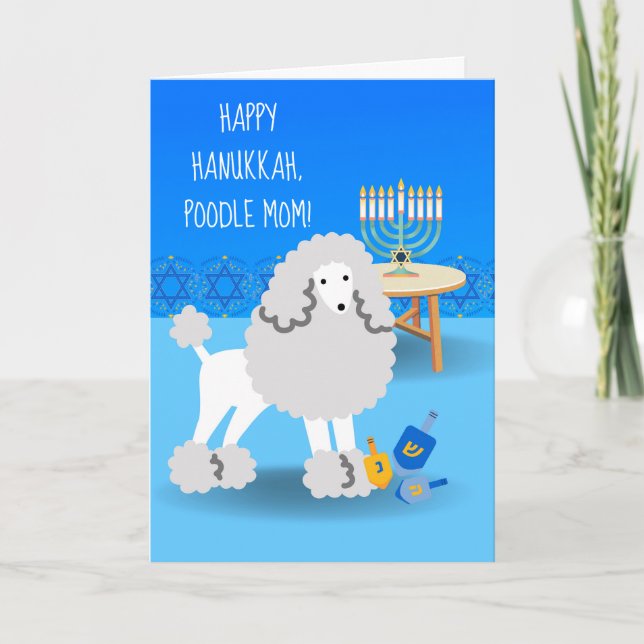 Carte Jolie Hanoukka pour Poodle Maman avec Menorah (Devant)