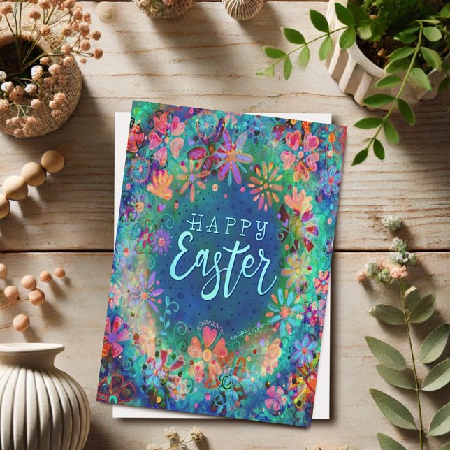 Carte Jolie Inspiribilité Florale Bleue Joyeux Pâques (Créateur téléchargé)