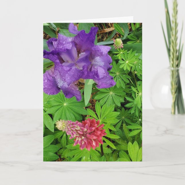 Carte Jolie Iris et Lupine Floral Tante Anniversaire (Devant)