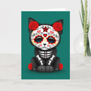 Carte Jolie Journée Rouge du chat Kitten Mort, bleu turq