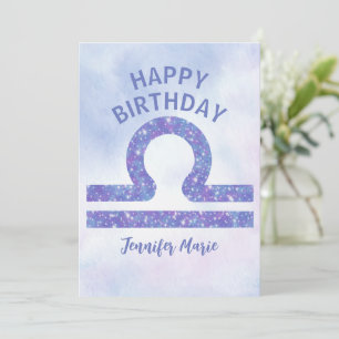 Carte Jolie Libra Sign Custom Purple Joyeux anniversaire