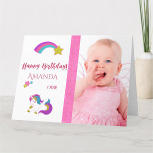 Carte Jolie licorne heureux 1er anniversaire magique ave