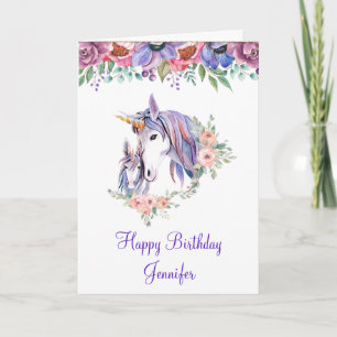 Carte Jolie licorne Maman & Bébé Aquarelle Anniversaire