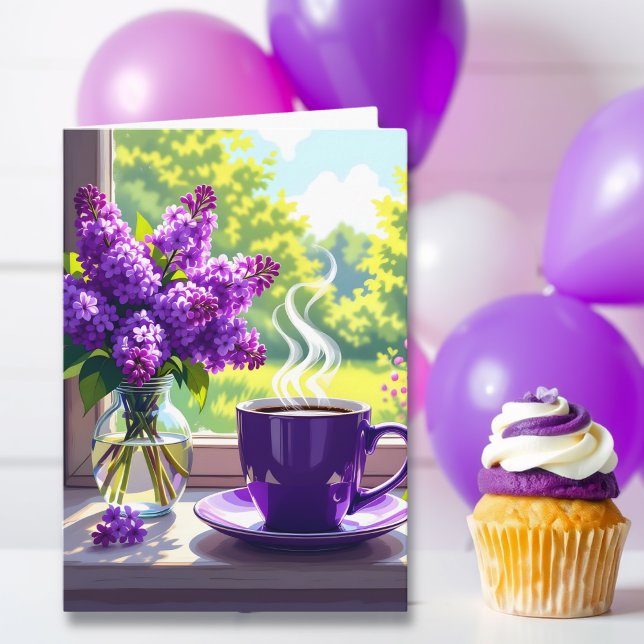 Carte Jolie Lilacs pourpre et café Joyeux Anniversaire m (Créateur téléchargé)