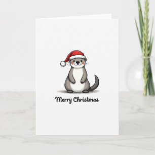 Carte Jolie loutre chapeau de Père Noël Hiver Animal Joy