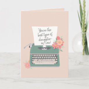 Carte Jolie machine à écrire et fleurs Meilleure belle-f