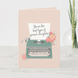 Carte Jolie machine à écrire & meilleure petite-fille fl