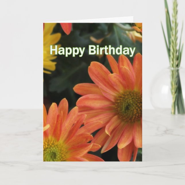 Carte Jolie marguerite orange fleurs joyeux anniversaire (Devant)