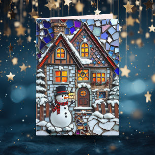 Carte Jolie mosaïque Carrelage et verre tendu Noël