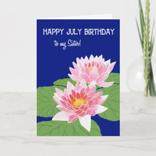 Carte Jolie nymphes d'eau rose Juillet Anniversaire pour