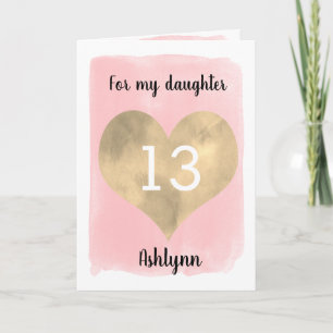 Carte Jolie or et rose 13e anniversaire fille