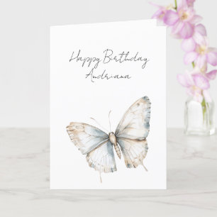 Carte Jolie papillon blanc bleu floral anniversaire