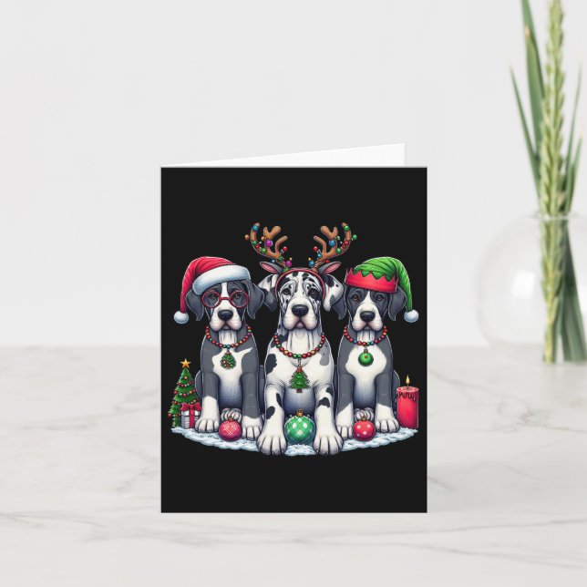 Carte Jolie Père Noël Reindeer Elf Great Dane Christmas  (Devant)