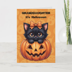Carte Jolie petite chatte noire petite-fille Halloween