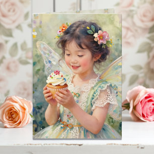 Carte Jolie Petite Fée avec Gâteau d'Anniversaire