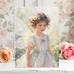 Carte Jolie Petite Fille Fée avec Gâteau d'Anniversaire
