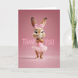 Carte Jolie petite fille lapin en tutu rose merci