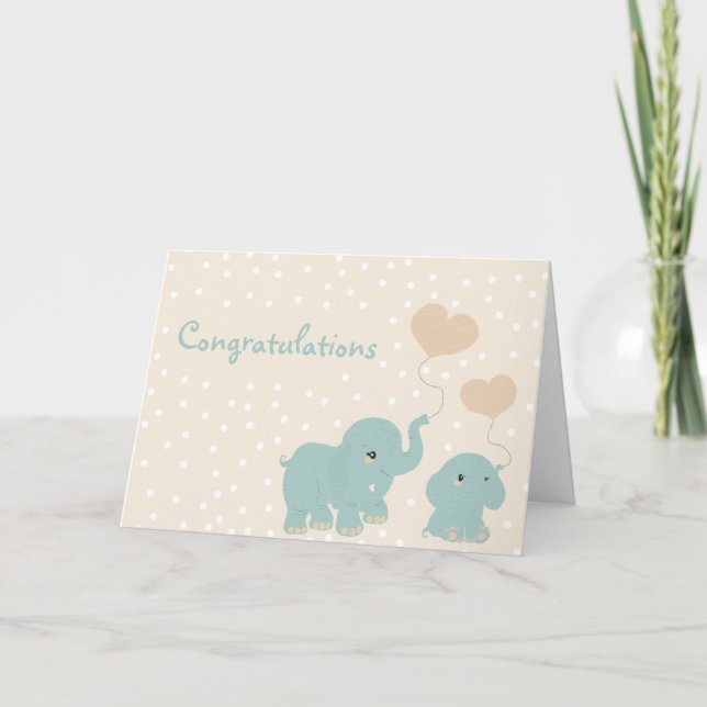 Carte Jolie Petits Eléphants, Petit Ensemble De Joie (Devant)