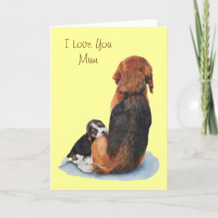 Carte Jolie photo de bébé beagle avec sa maman
