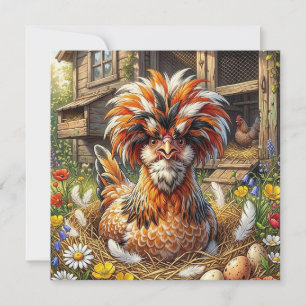 Carte Jolie poule polonaise et cabane fantaisiste