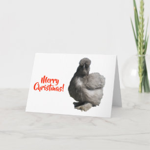 Carte Jolie poule soyeuse bleue et duveteuse Joyeux Noël