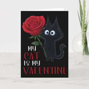 Carte Jolie rose de la Saint-Valentin de chat noir