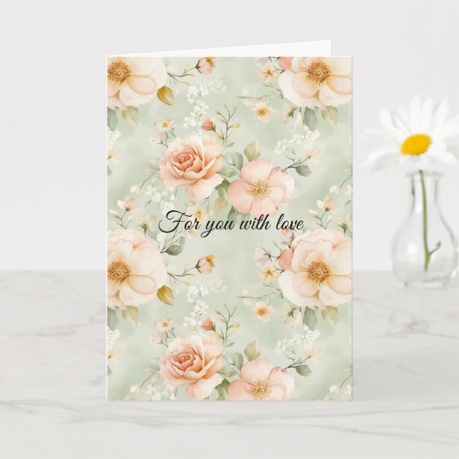 Carte Jolie rose de pêche menthe Fleurs de douche de mar (Petite plante)