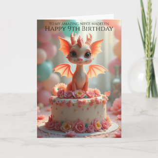 Carte Jolie rose Dragon Nièce 9e anniversaire Salutation