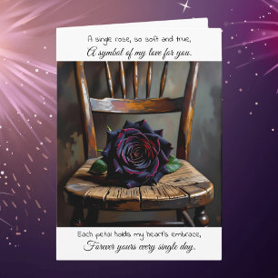 Carte Jolie rose noire sur une chaise rustique Anniver
