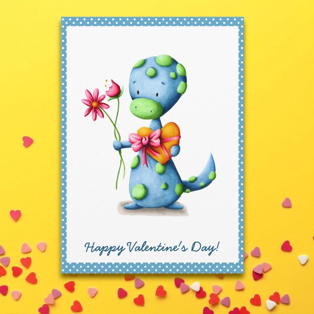 Carte Jolie Saint-Valentin Dino Bleu (Créateur téléchargé)