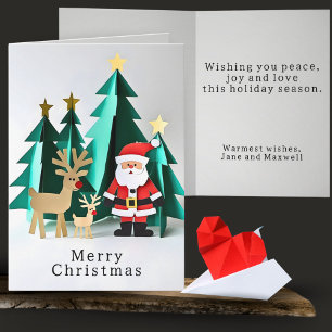 Carte Jolie scène de Noël minimale en origami de forêt d