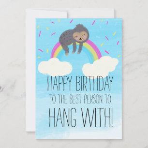Carte Jolie Sloth accroché sur Rainbow Birthday Friend
