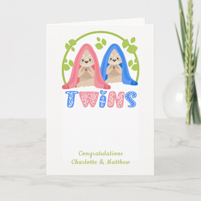 Carte Jolie Sloth Garçon Et Fille Nouvel Enfants Twin (Devant)
