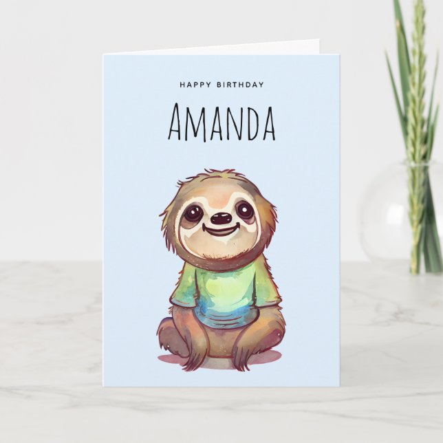 Carte Jolie Sloth portant une chemise Anniversaire (Devant)