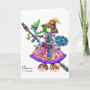 Carte Jolie Sorcière Anime Kawaii Halloween magique Spel