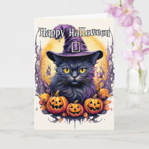Carte Jolie Sorcière de chat Little Kitty   Halloween