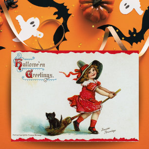 Carte Jolie Sorcière Fille Halloween Personnalisé Vintag