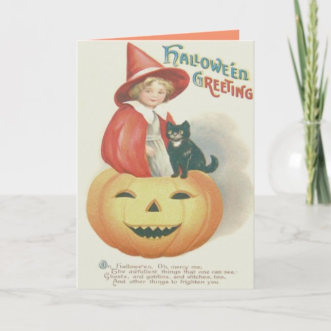 Carte Jolie sorcière noir chat Jack-o'-lantern (Devant)