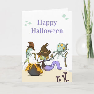 Carte Jolie sorcière sirène de Halloween heureux