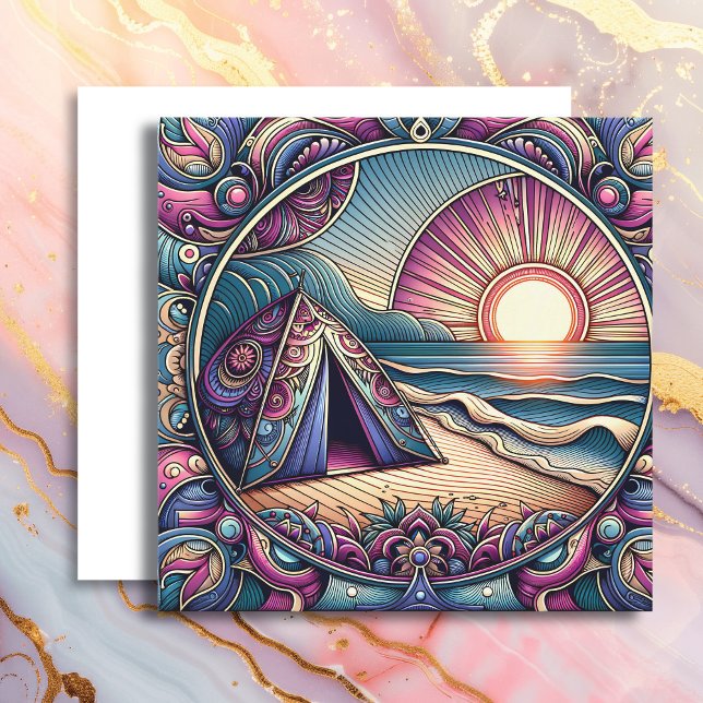 Carte Jolie tente et lever de soleil sur un site de camp (Créateur téléchargé)